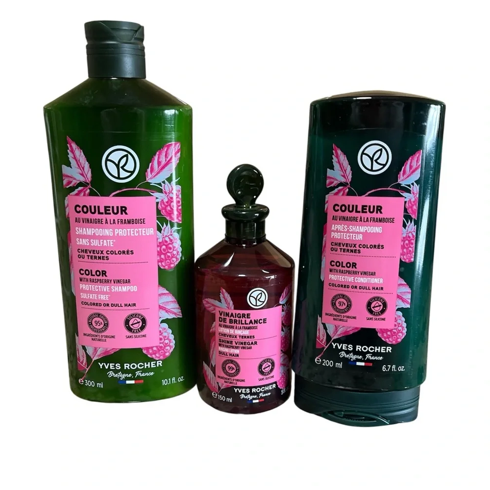 Yves Rocher Protective color hair bundle, shampoo conditioner raspberry vinegar